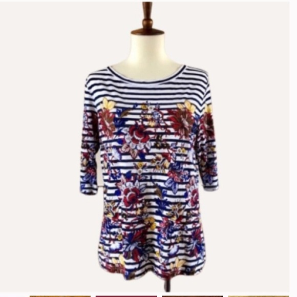 J. CREW Striped Floral Elbow Tee - Picture 3 of 10